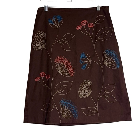 Boden Brown Multi Color Embroidered Floral A-Line Skirt Women’s 8L - Picture 3 of 7
